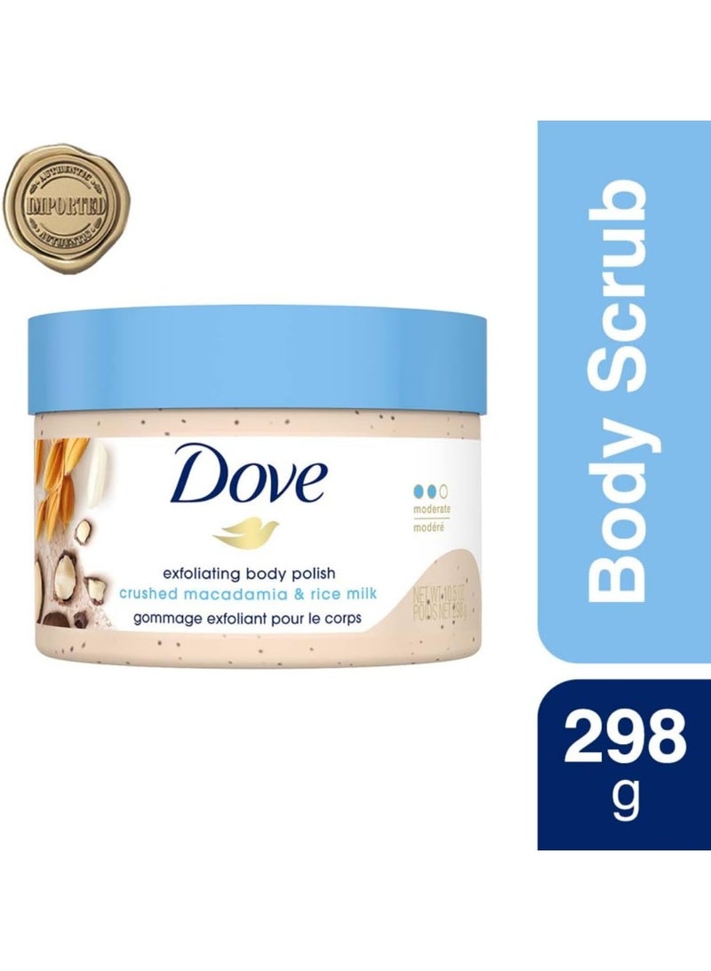 دوف مقشر للجسم بحبيبات المكاديميا وحليب الارز 298 جم تقشير عميق وترطيب وتنعيم البشرة - Image 2